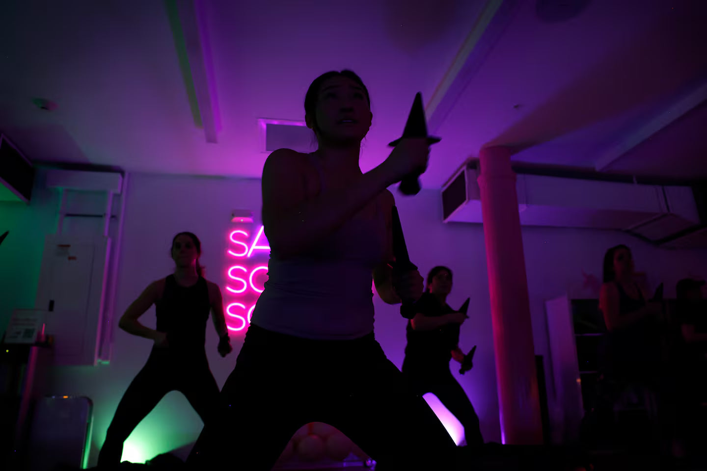Load video: Fit For Fiction workout class using Dragon's Edge weighted daggers